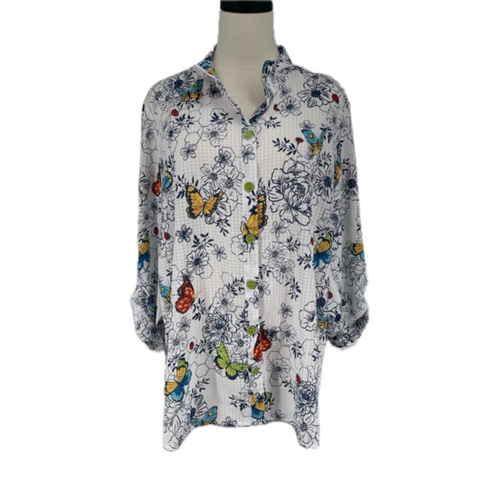NWT Ali Miles Tunic Top Shirt Wire Collar Burnout Lagenlook 3X Butterfly Ladybug